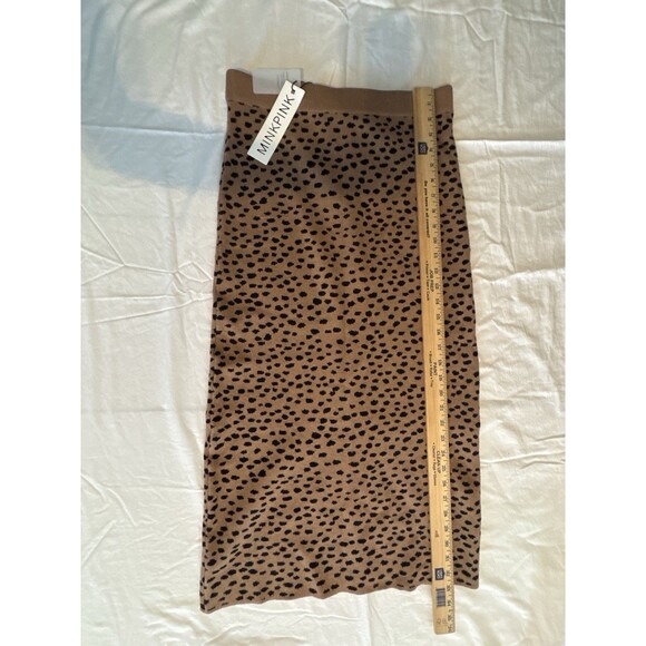 MINKPINK Luca Knit Leopard‎ Midi Skirt Tan Black Size L NWT Y2K Style - Picture 4 of 13